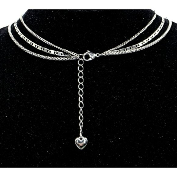 New Tocara 3-Strand Layered Necklace Silver S. Steel Clip Box Anchor Chain Cloe - Picture 4 of 12